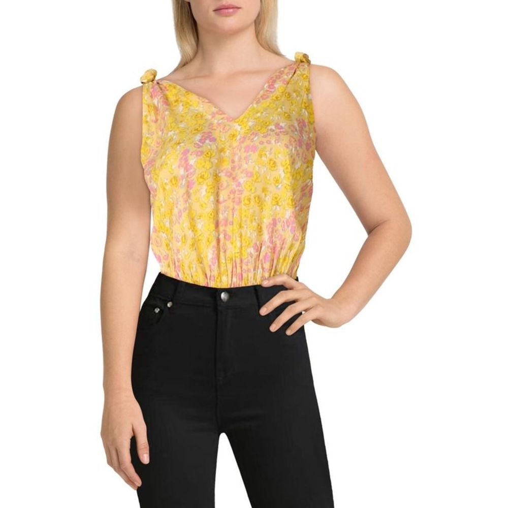 Intimately Free People Womens Bare It All Yellow Lace Trim Bodysuit Shirt NWT
